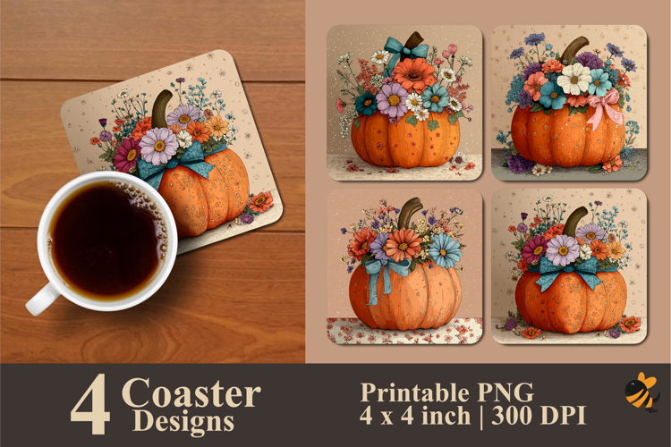 Pumpkin Flowers Coaster Sublimation Design