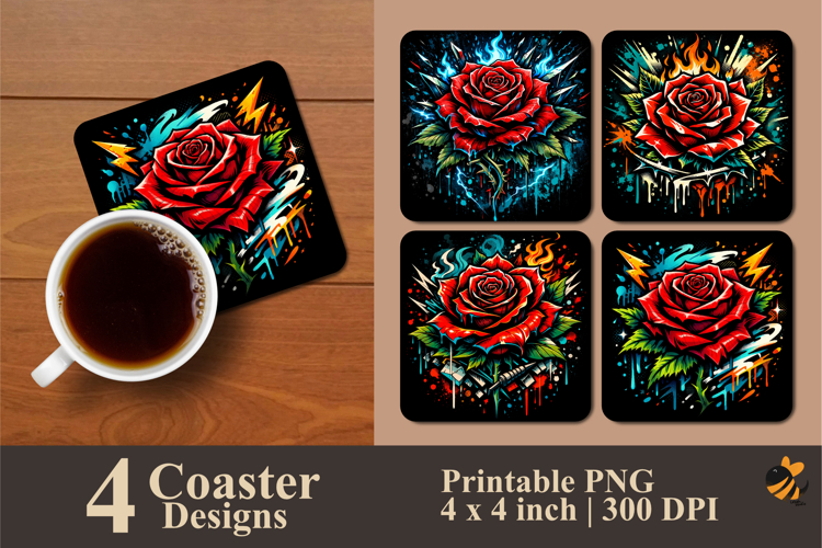 Cool Rose Illustration Coaster Sublimation Design