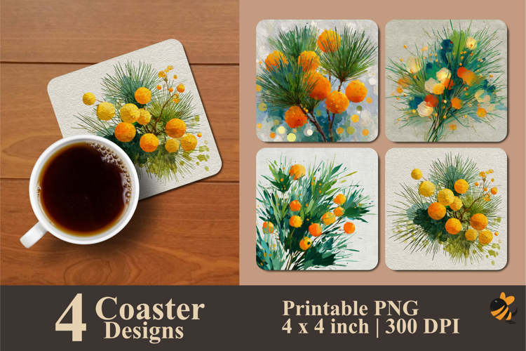 Natural Pine Bouquet Coaster Sublimation Design