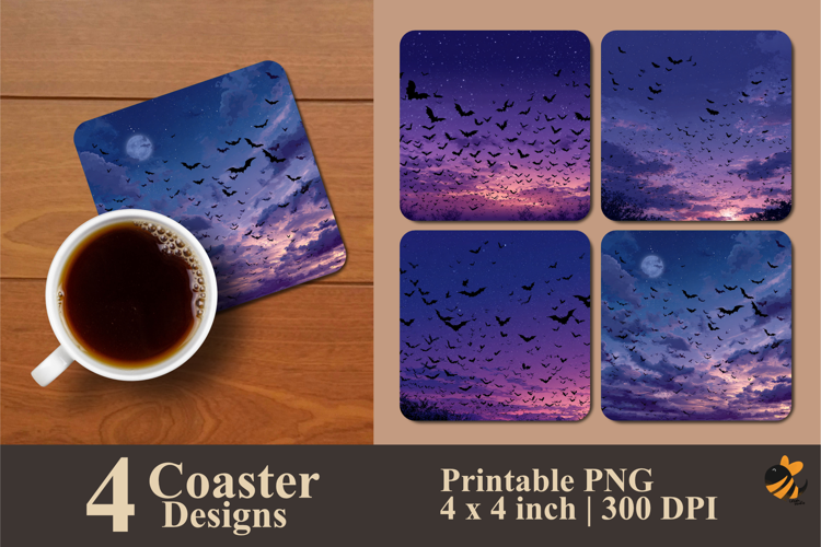 Bats at Night Coaster Sublimation Design