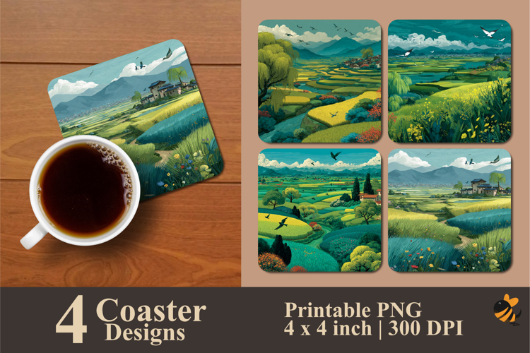 Green Valley Nature Coaster Sublimation Design