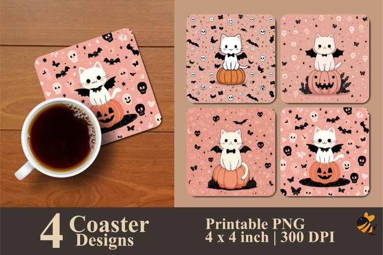 Scary Cat Pumpkin Coaster Sublimation Design example image 1