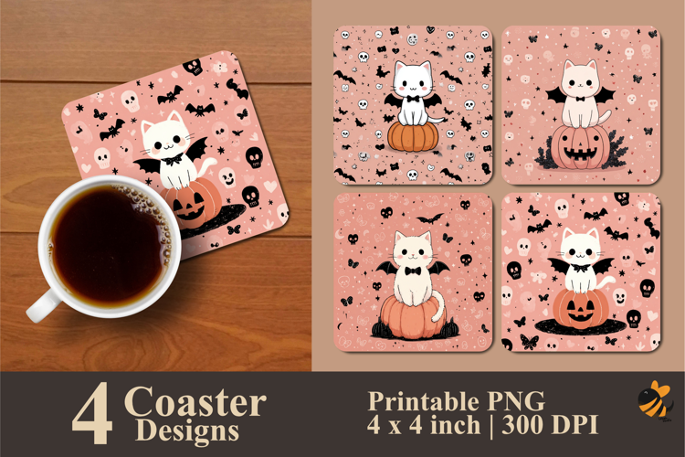 Scary Cat Pumpkin Coaster Sublimation Design