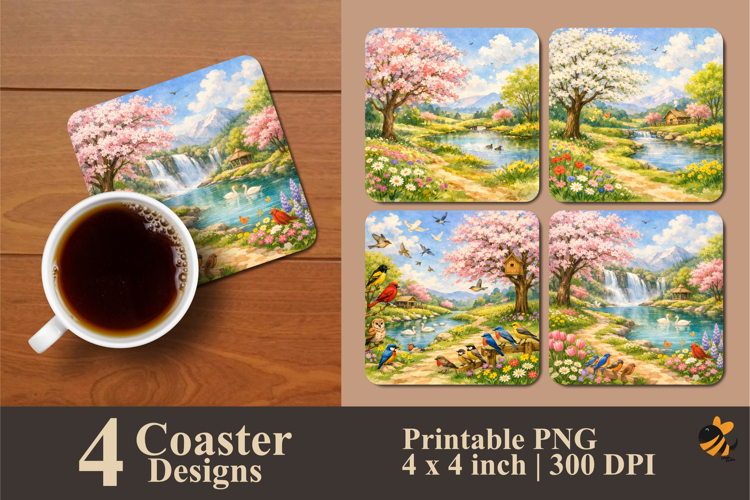 Spring Painting Coaster Sublimation Design
