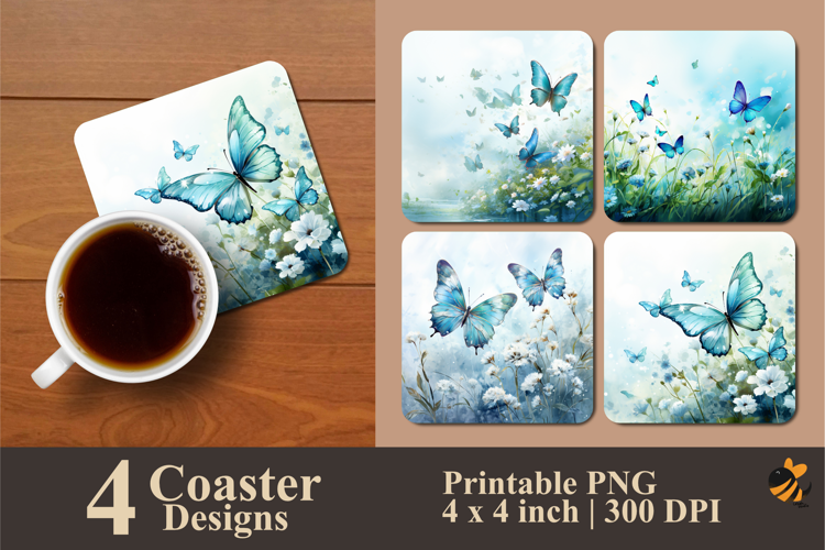Butterflies Perch Coaster Sublimation Design
