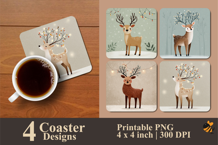 Tiny Reindeer Coaster Sublimation Design