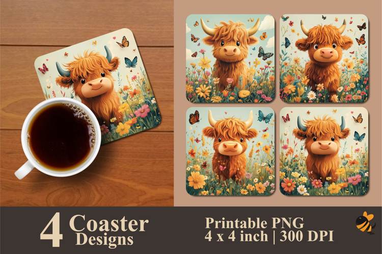 Cute Calf Coaster Sublimation Design