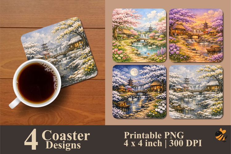 Spring Cherry Blossoms Coaster Sublimation Design