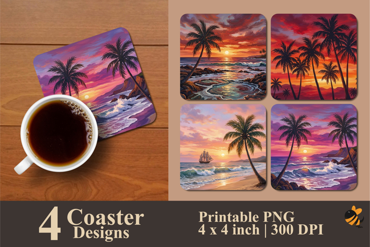 Dusk At The Beach Coaster Sublimation Designs
