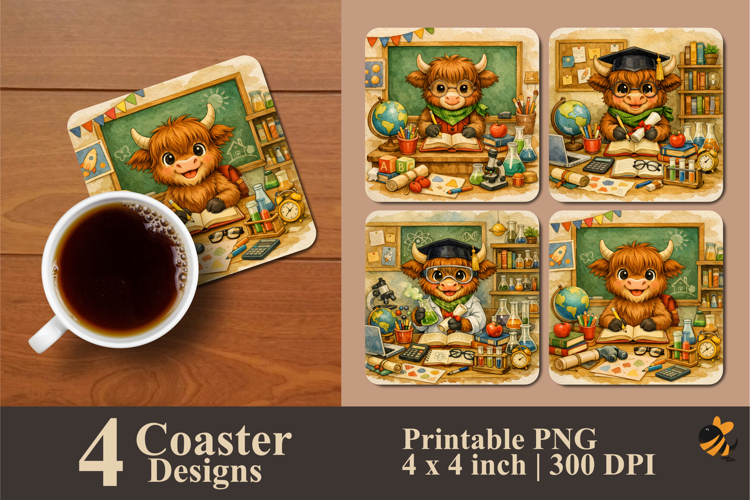 School Cow Coaster Sublimation Design