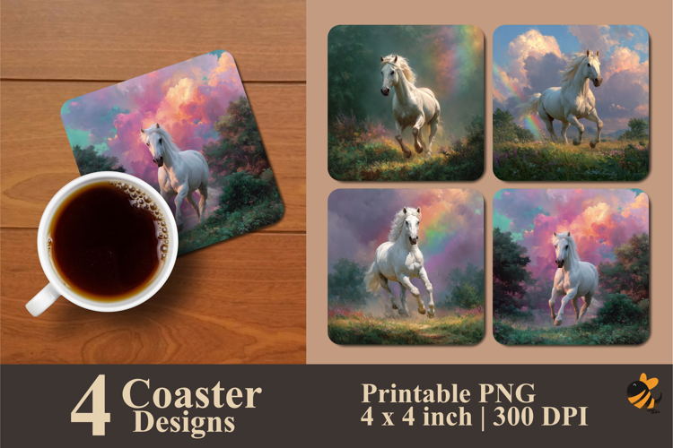 White Horse Coaster Sublimation Design