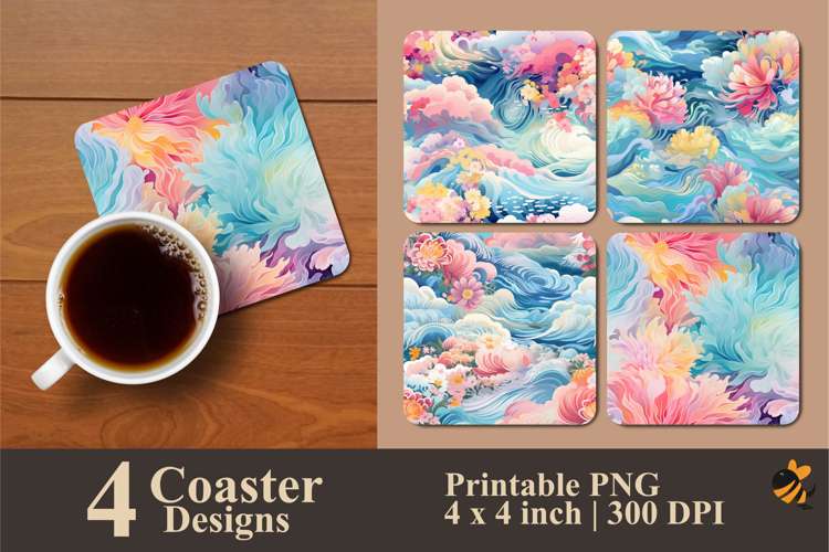Sea Flower Coaster Sublimation Design