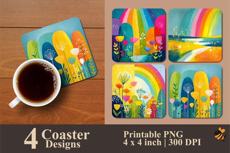 Rainbow Colors Coaster Sublimation Designs