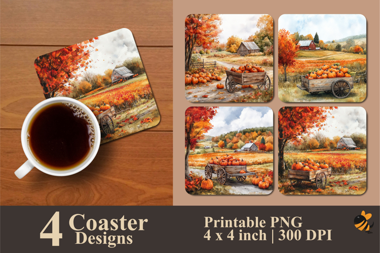 Pumpkin Harvest Coaster Sublimation Design