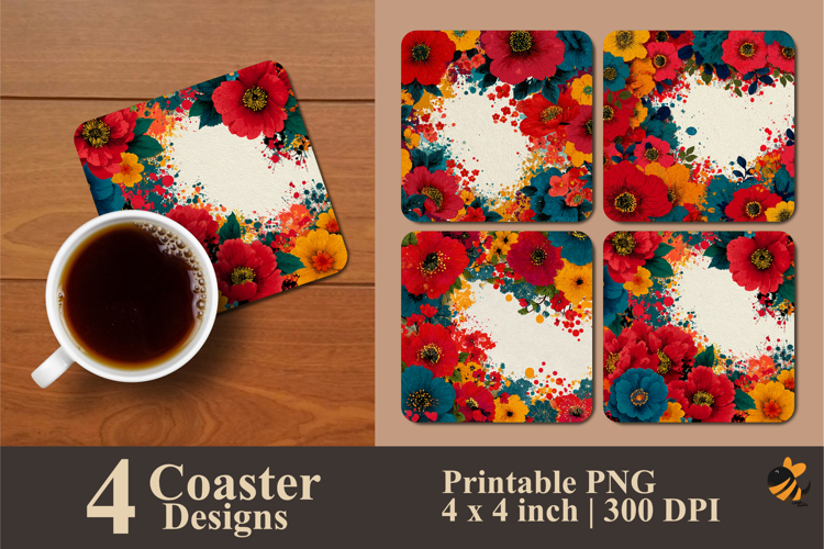 Floral Pattern Coaster Sublimation Design