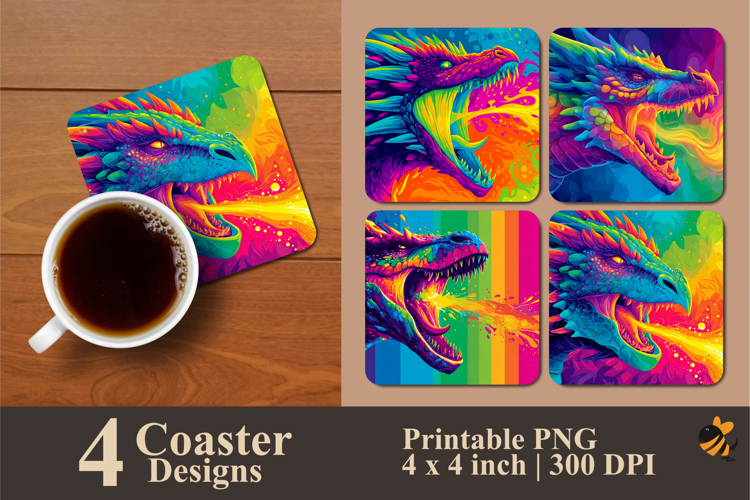 Dragon Burst Coaster Sublimation Design