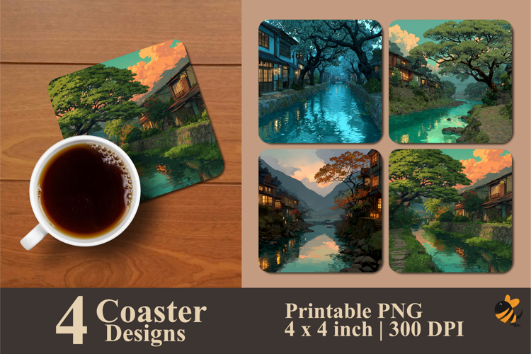 Evening Scene Coaster Sublimation Design