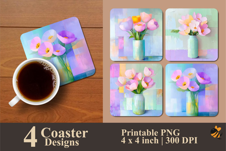 Decorative Flowers Coaster Sublimation Design
