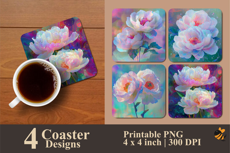 Peony Shining Coaster Sublimation Design example image 1