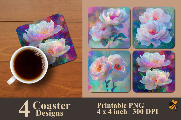 Peony Shining Coaster Sublimation Design