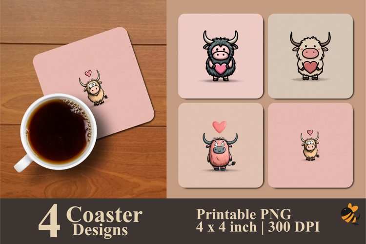 Cartoon Highland Coaster Sublimation Design