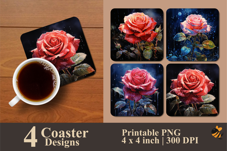 Rain Rose Coaster Sublimation Design