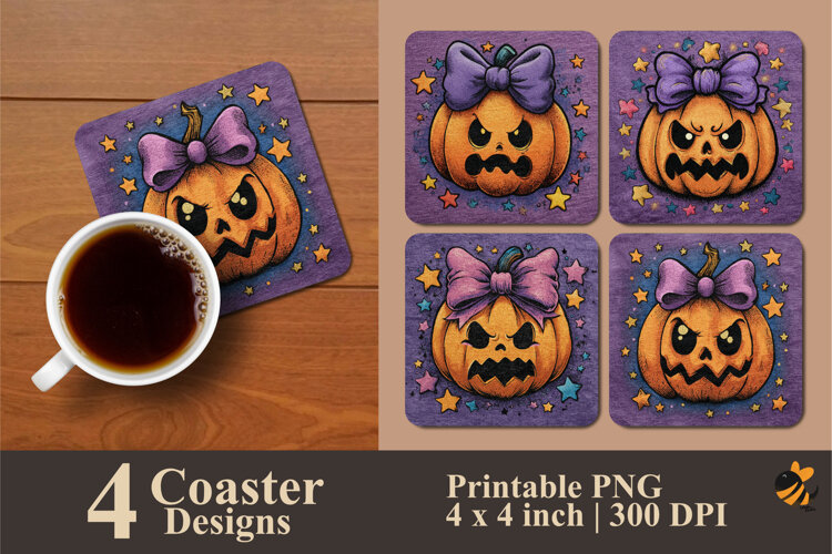Pumpkin Halloween Coaster Sublimation Design example image 1