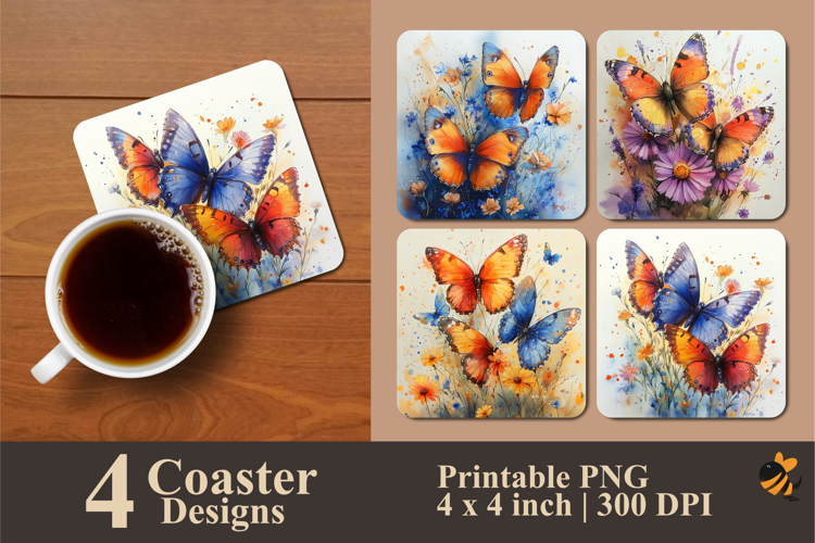 Fluttering Butterflies Coaster Sublimation Design