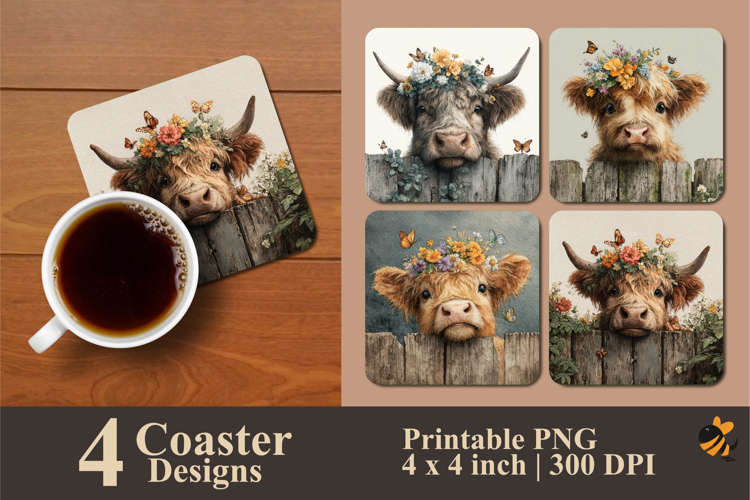 Cute Sad Cow Coaster Sublimation Design