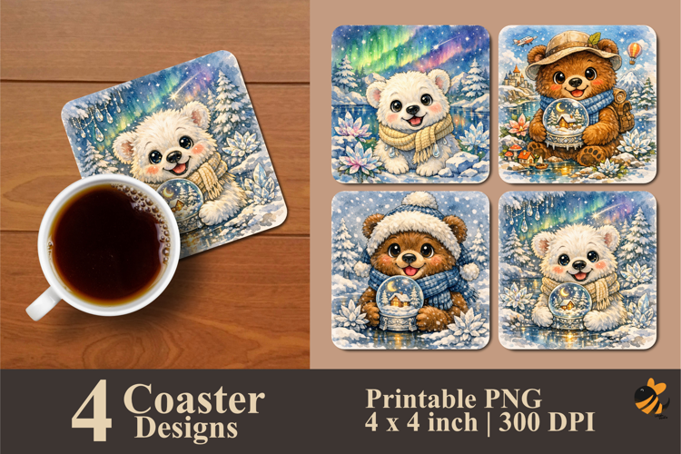 Bear Explorer Coaster Sublimation Design