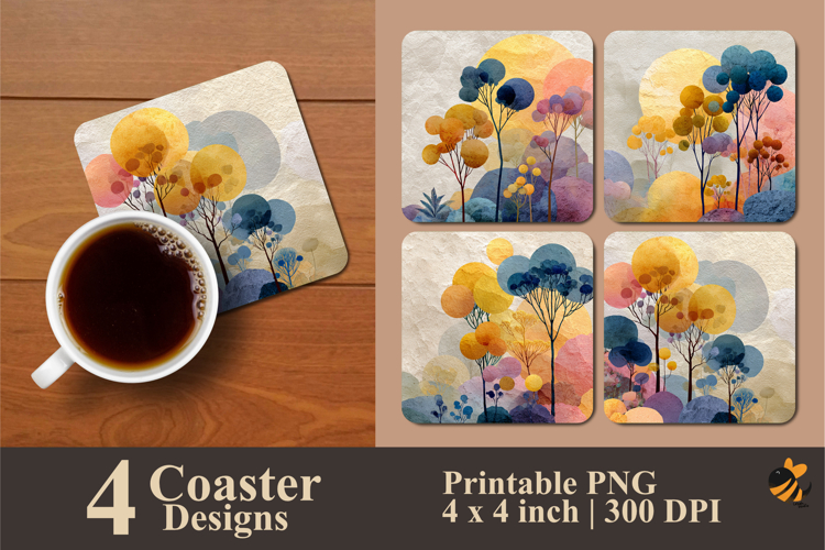 Fantasy Balloon Tree Coaster Sublimation Design
