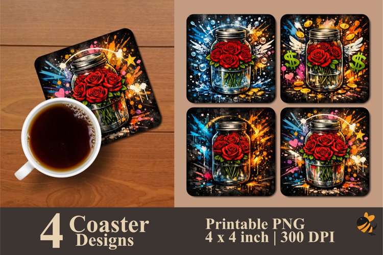 Rose And Jar Coaster Sublimation Design