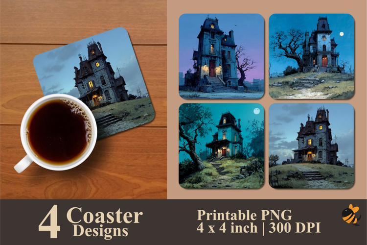 Ghost House Coaster Sublimation Designs