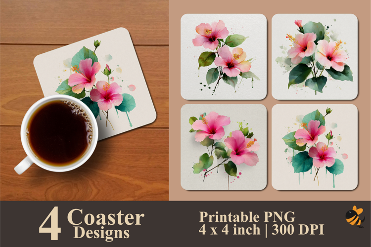 Minimalist Hibiscus Coaster Sublimation Design