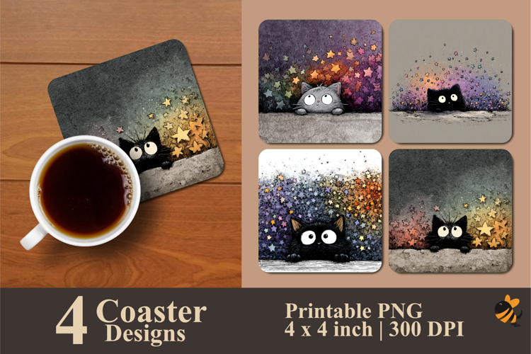 Peeking Cat Coaster Sublimation Design