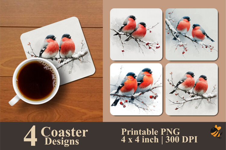 Winter Birds Coaster Sublimation Design example image 1