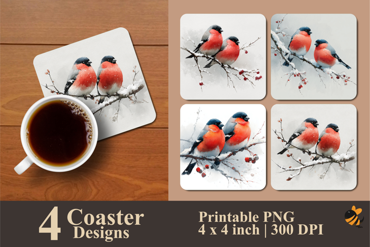 Winter Birds Coaster Sublimation Design