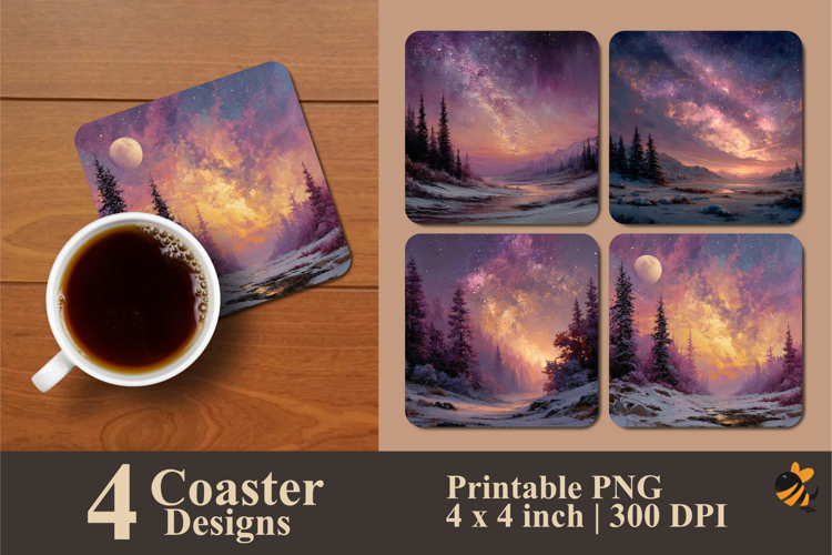 Celestial Winter Dream Coaster Sublimation Design