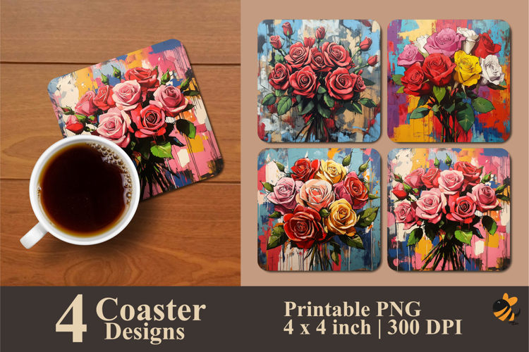 Rose Graffiti Coaster Sublimation Design