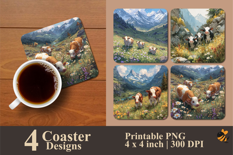 Mountain Cows Coaster Sublimation Design