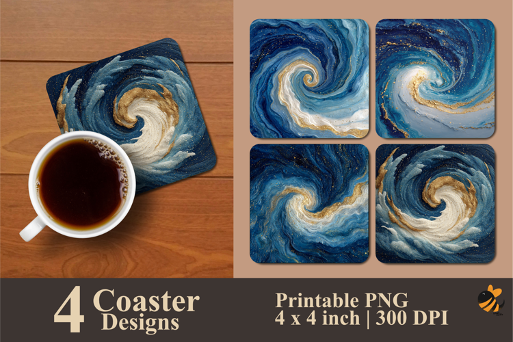 Abstract Blue Vortex Coaster Sublimation Design