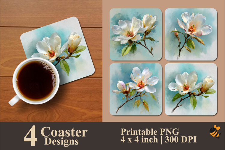Jasmine Flower Abstract Coaster Sublimation Design