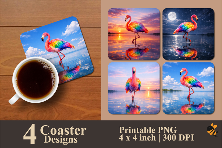 Rainbow Flamingo Coaster Sublimation Design
