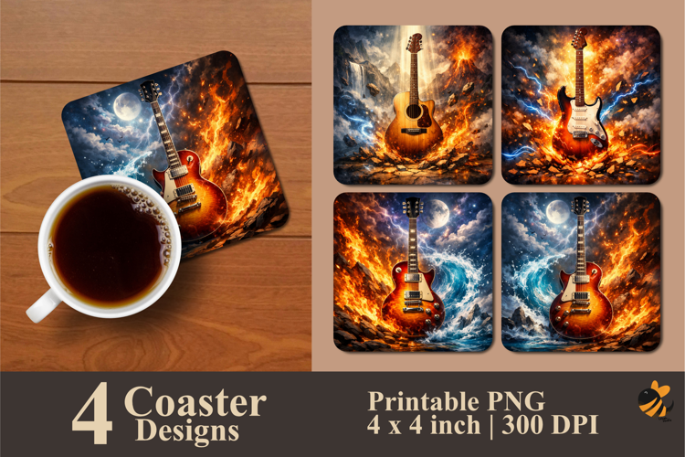 Guitar With Effect Coaster Sublimation Design