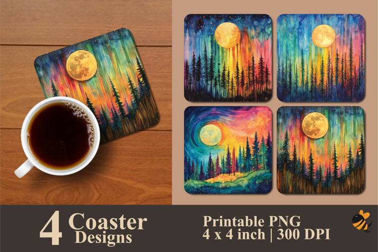 Aurora Moon Coaster Sublimation Design