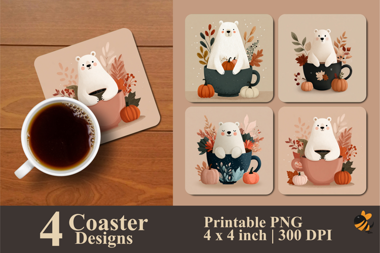 Bear Relaxing Fall Coaster Sublimation Design