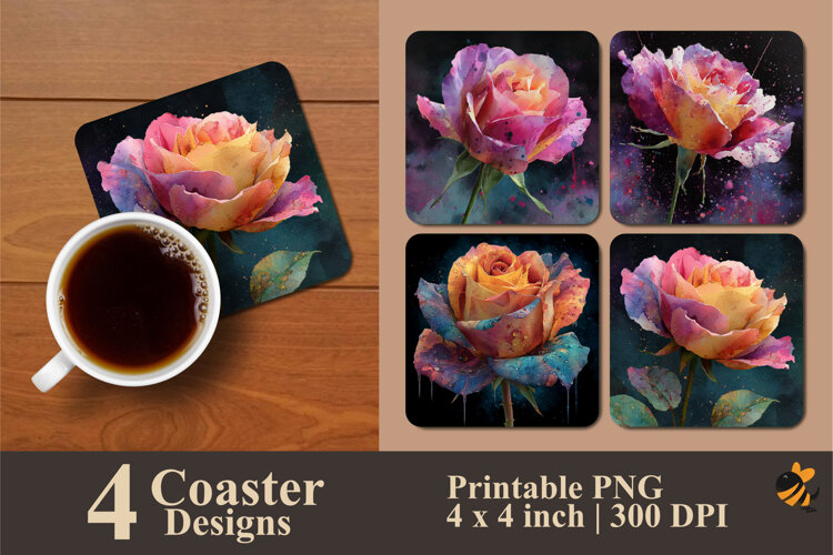 Rare Rose Coaster Sublimation Design example image 1