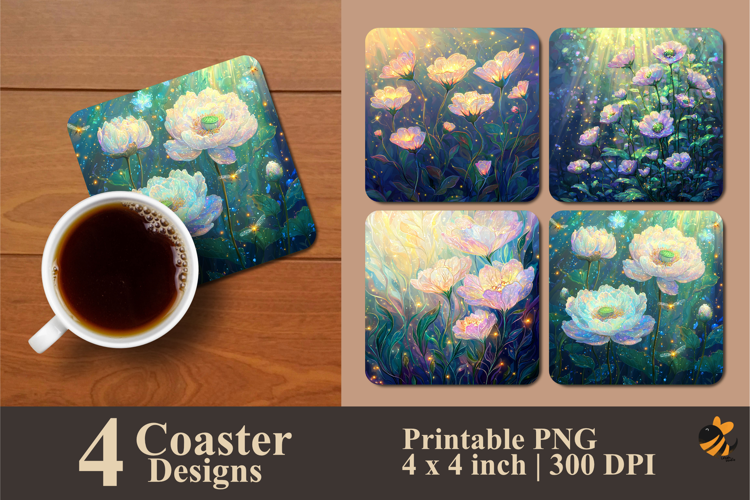 Delicate Flowers Bloom Coaster Sublimation Design