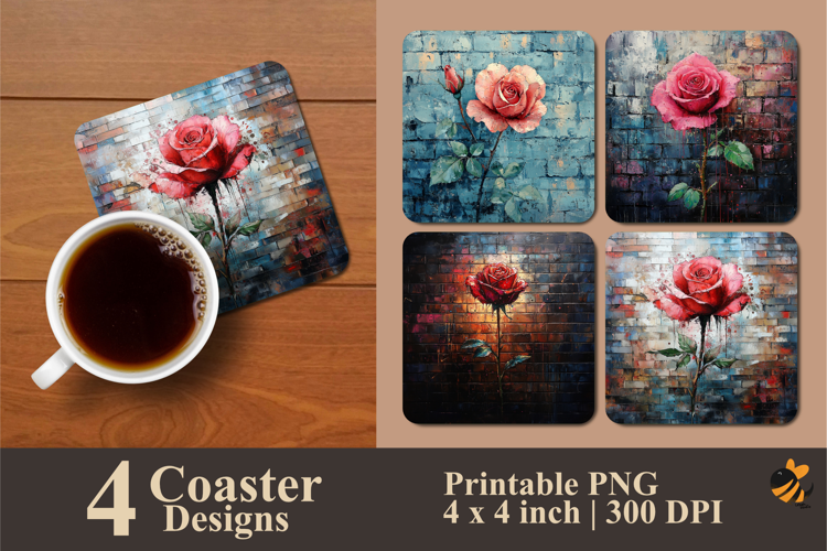 Rainy Rose Ink Splash Coaster Sublimation Design