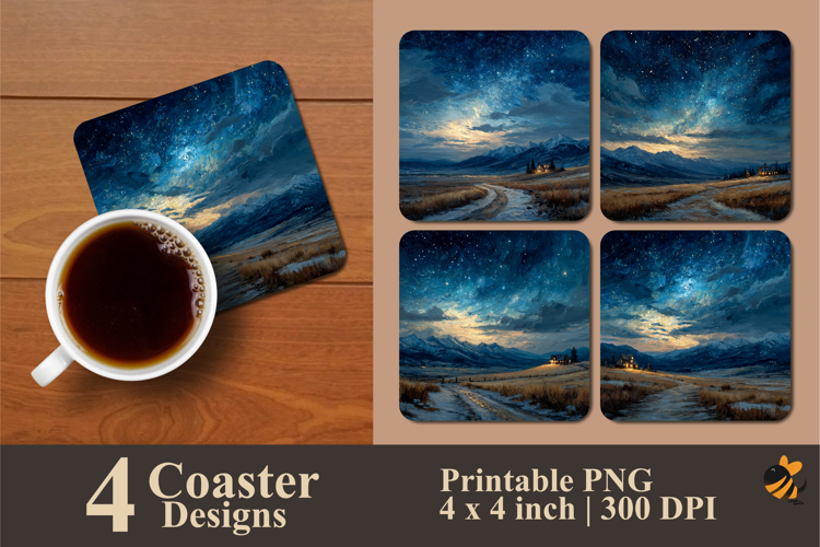 Night Painting Coaster Sublimation Designs